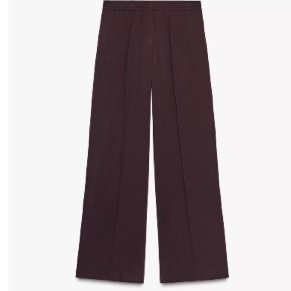 Zara Women's Wide-Leg Pants - Maroon Burgandy
